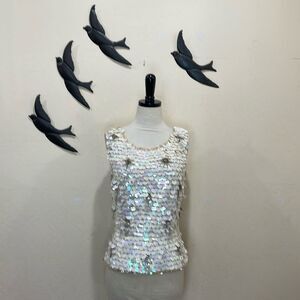 Vintage Helen Wong British Crown Colony Iridescent Beaded Top - 36 / S